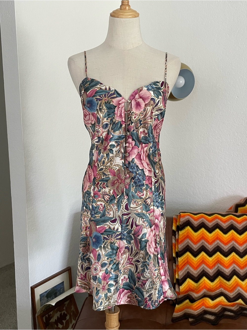 Vintage Victoria's Secret Gold Label Floral Front Buttons Slip